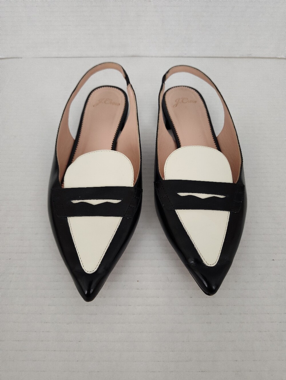 J Crew Black White Patent Leather Slingback Ballet Flats 8.5 Penny Loafer Shoes